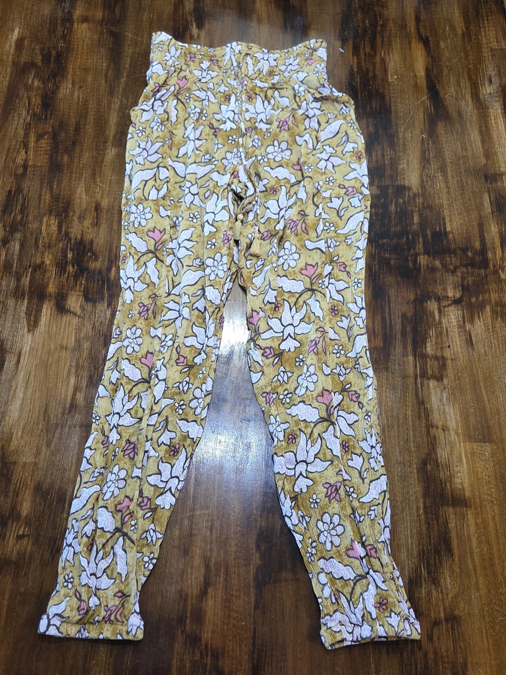Aerie Jogger Womens XS Yellow Smocked High Waisted Beach Pants Drawstring Boho